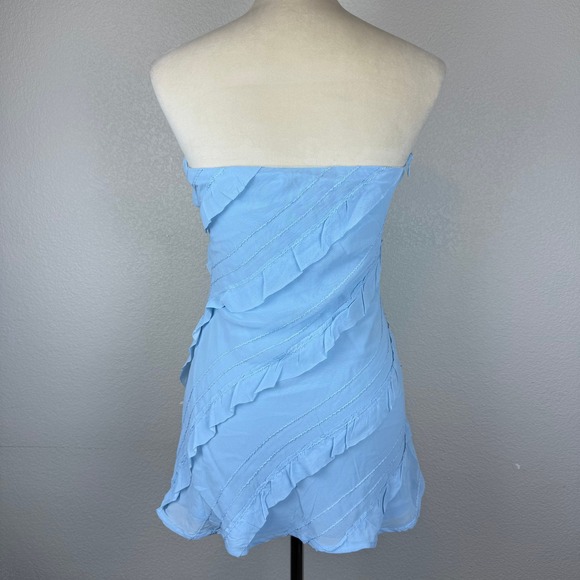Princess Polly Lars Strapless Mini Dress Ruffle Accents Party Light Blue‎ - Picture 4 of 8